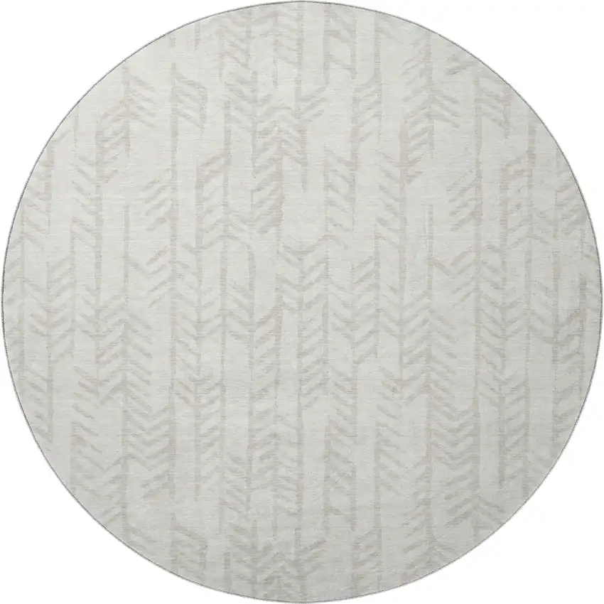 8' Ivory And Beige Tribal Washable Round Rug With UV Protection Photo 4