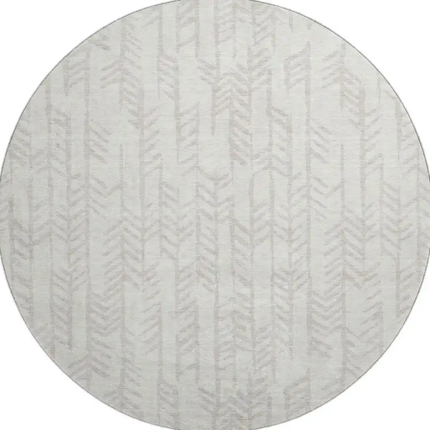 8' Ivory And Beige Tribal Washable Round Rug With UV Protection Photo 3