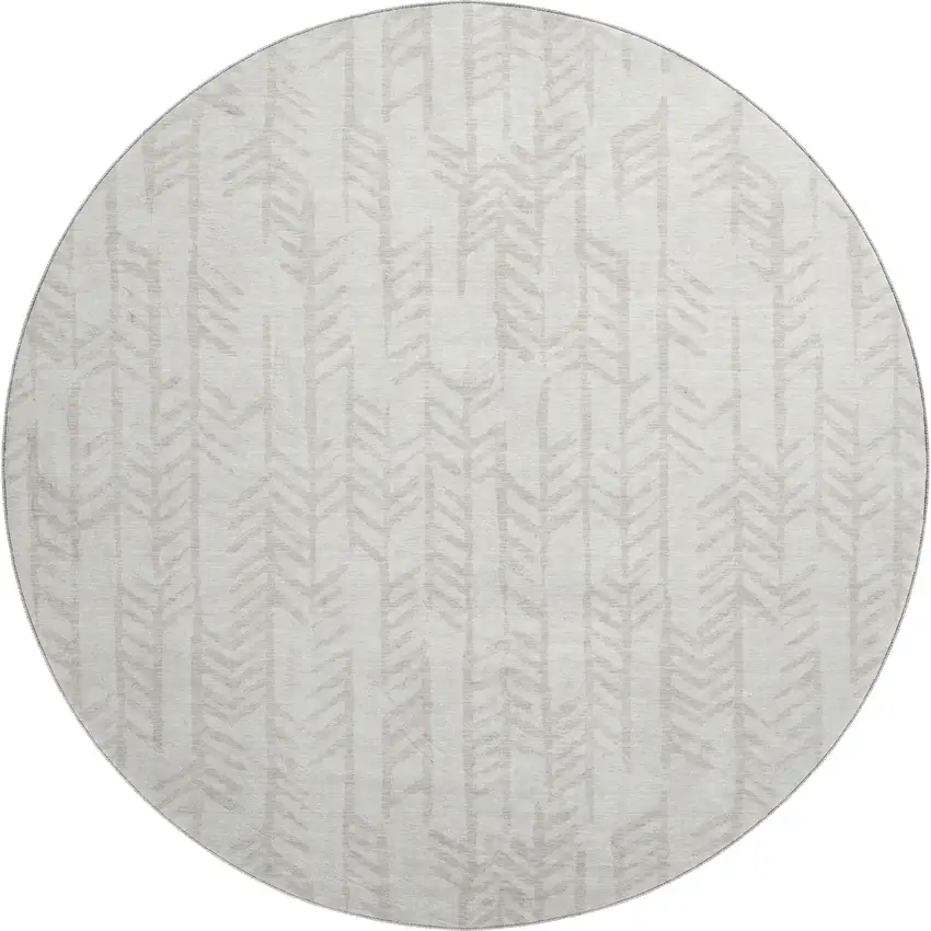 8' Ivory And Beige Tribal Washable Round Rug With UV Protection Photo 1