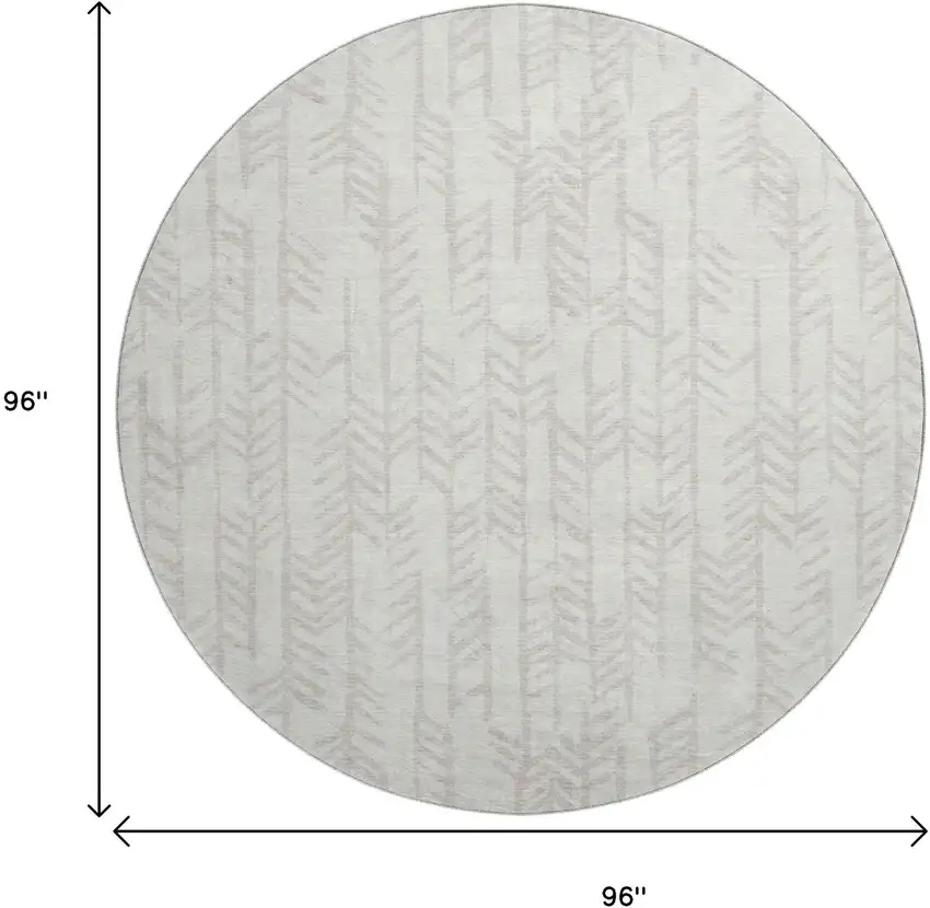 8' Ivory And Beige Tribal Washable Round Rug With UV Protection Photo 3