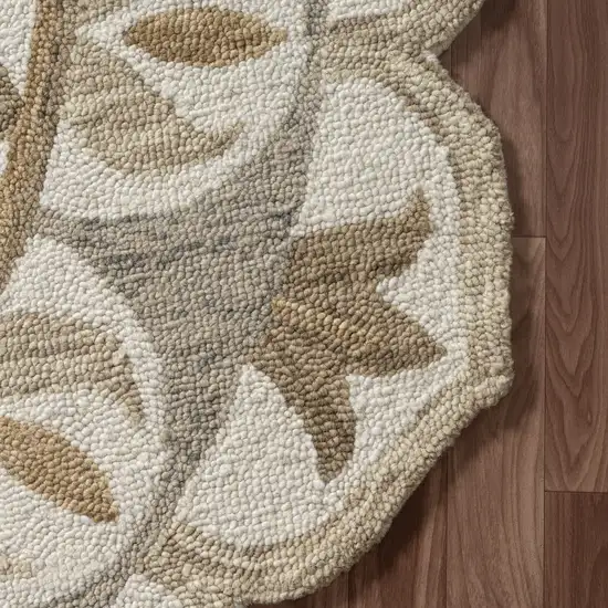 6' Ivory And Beige Wool Medallion Hand Tufted Round Rug Photo 6