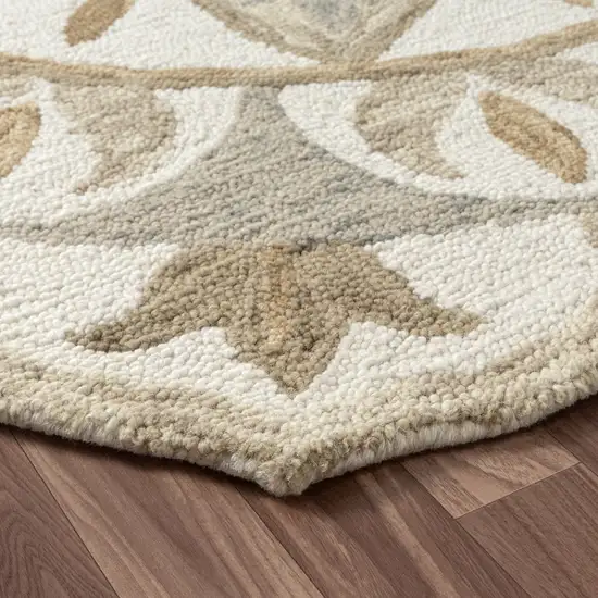 6' Ivory And Beige Wool Medallion Hand Tufted Round Rug Photo 8