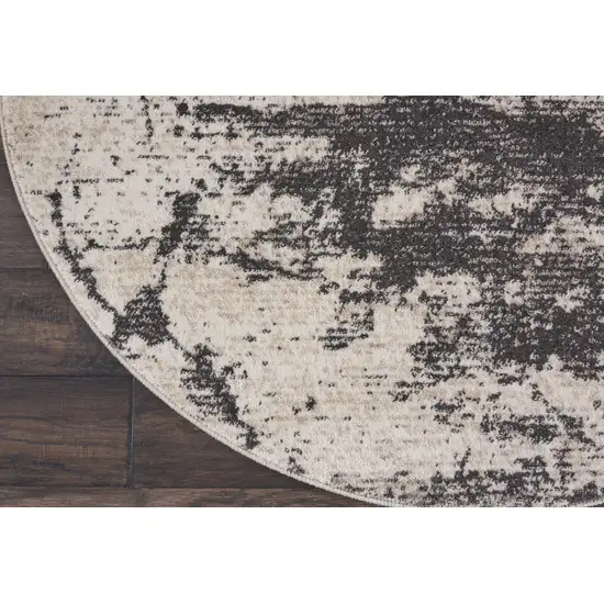 5' Ivory And Black Abstract Non Skid Round Rug Photo 9