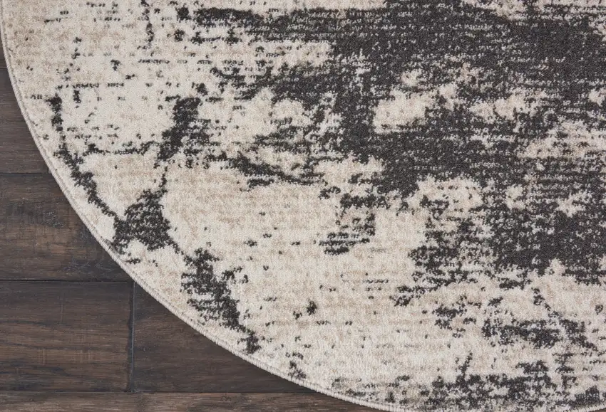 5' Ivory And Black Abstract Non Skid Round Rug Photo 9
