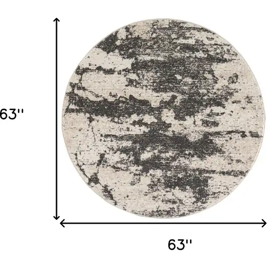 5' Ivory And Black Abstract Non Skid Round Rug Photo 3