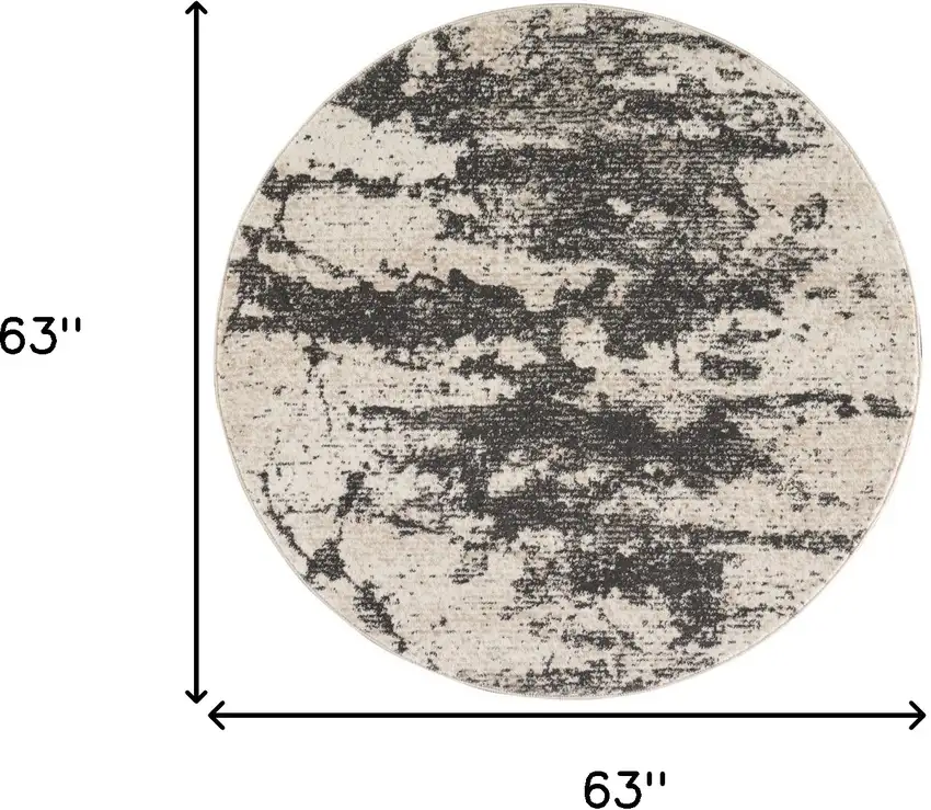 5' Ivory And Black Abstract Non Skid Round Rug Photo 3