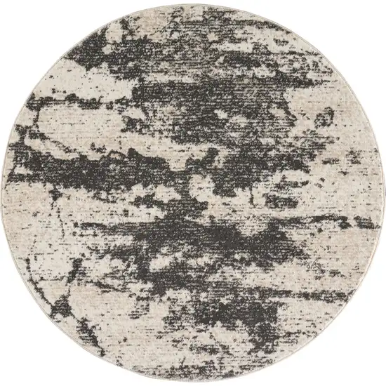 5' Ivory And Black Abstract Non Skid Round Rug Photo 4