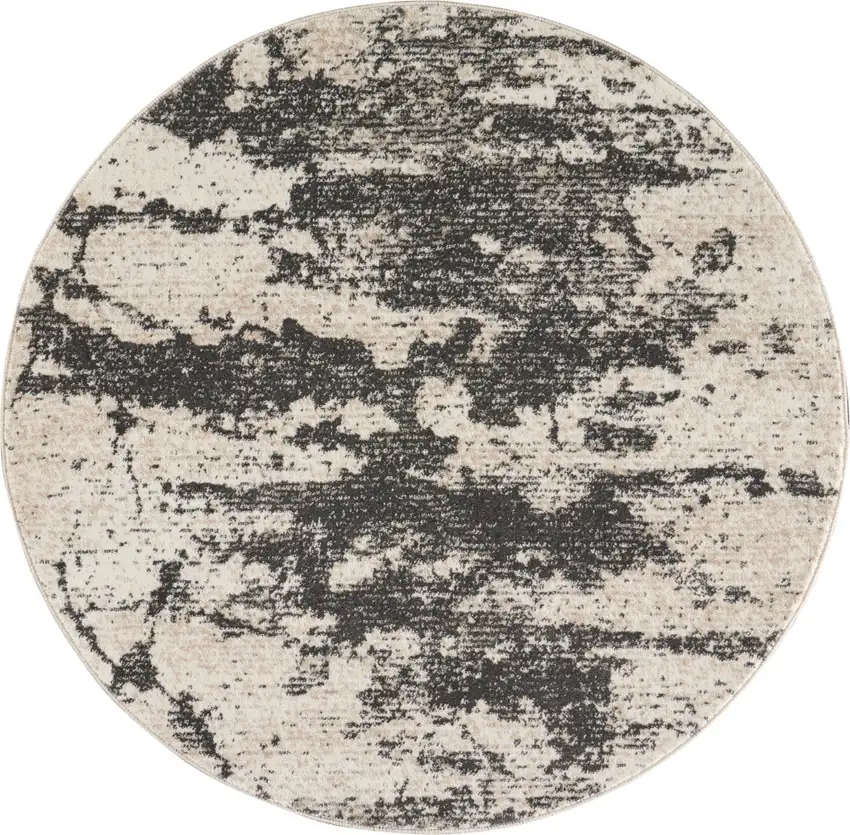 5' Ivory And Black Abstract Non Skid Round Rug Photo 4