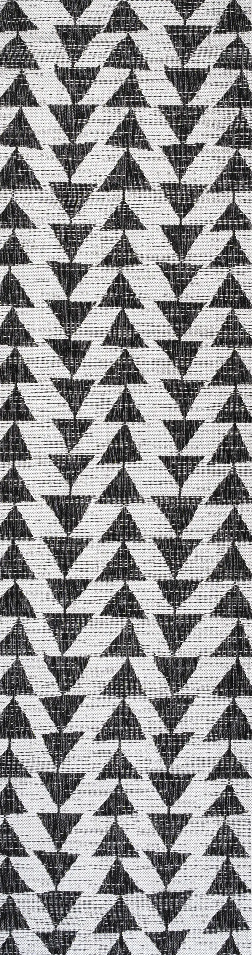10' Ivory And Black Geometric Indoor Outdoor Runner Rug Photo 2