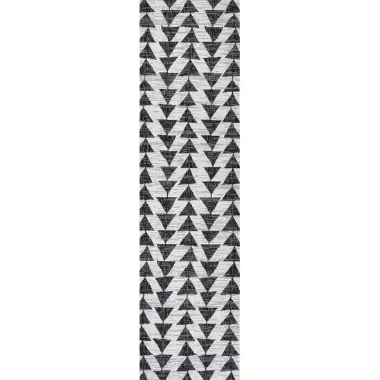 8' Ivory And Black Geometric Indoor Outdoor Runner Rug Photo 2
