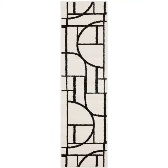 7' Ivory And Black Geometric Runner Rug Photo 2