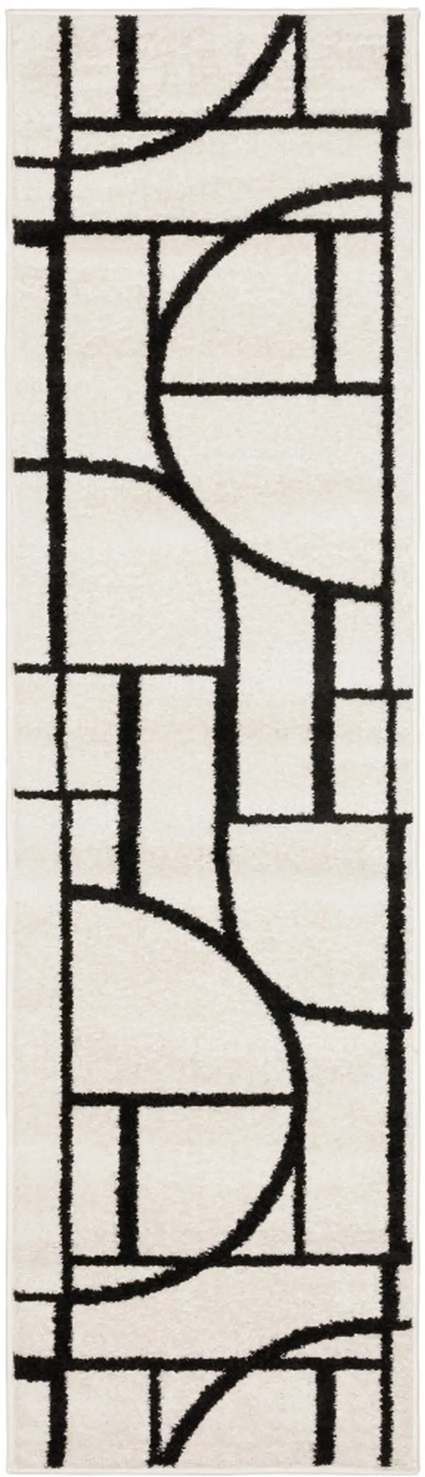 7' Ivory And Black Geometric Runner Rug Photo 2