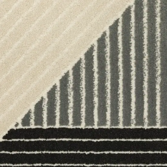 8' Ivory And Black Geometric Runner Rug Photo 4