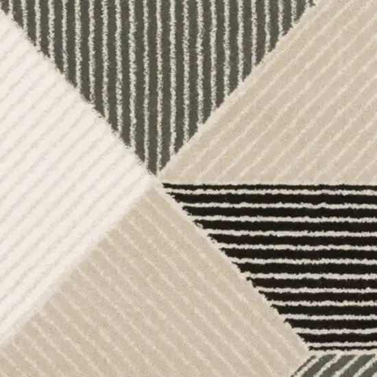 8' Ivory And Black Geometric Runner Rug Photo 5