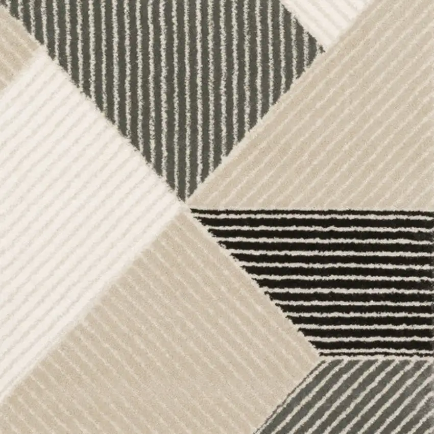 8' Ivory And Black Geometric Runner Rug Photo 6