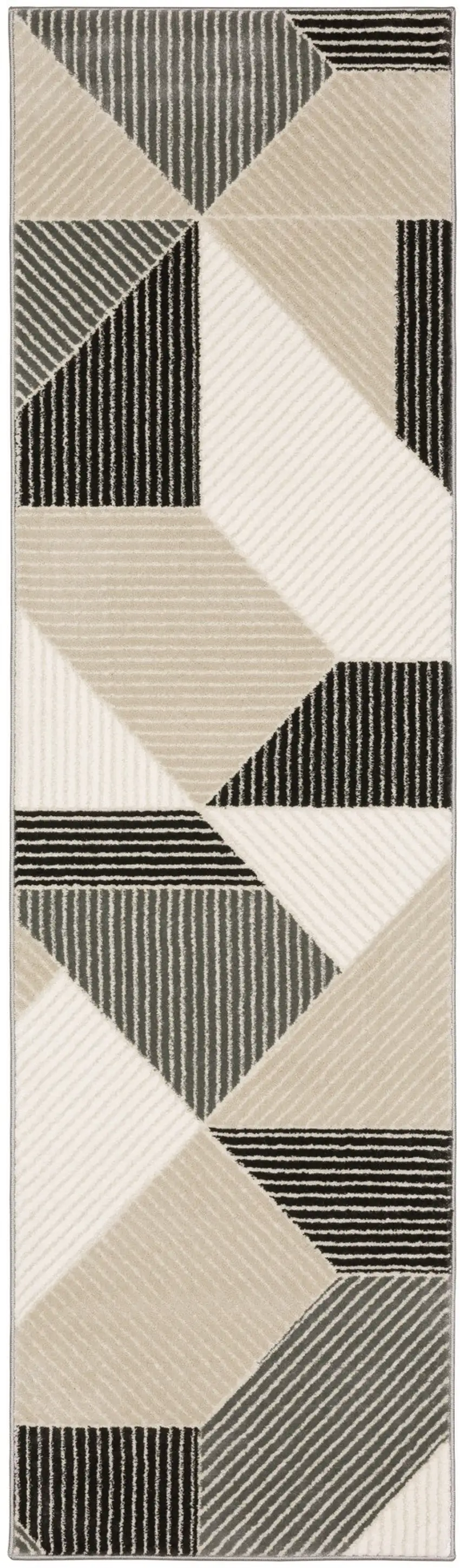 8' Ivory And Black Geometric Runner Rug Photo 2