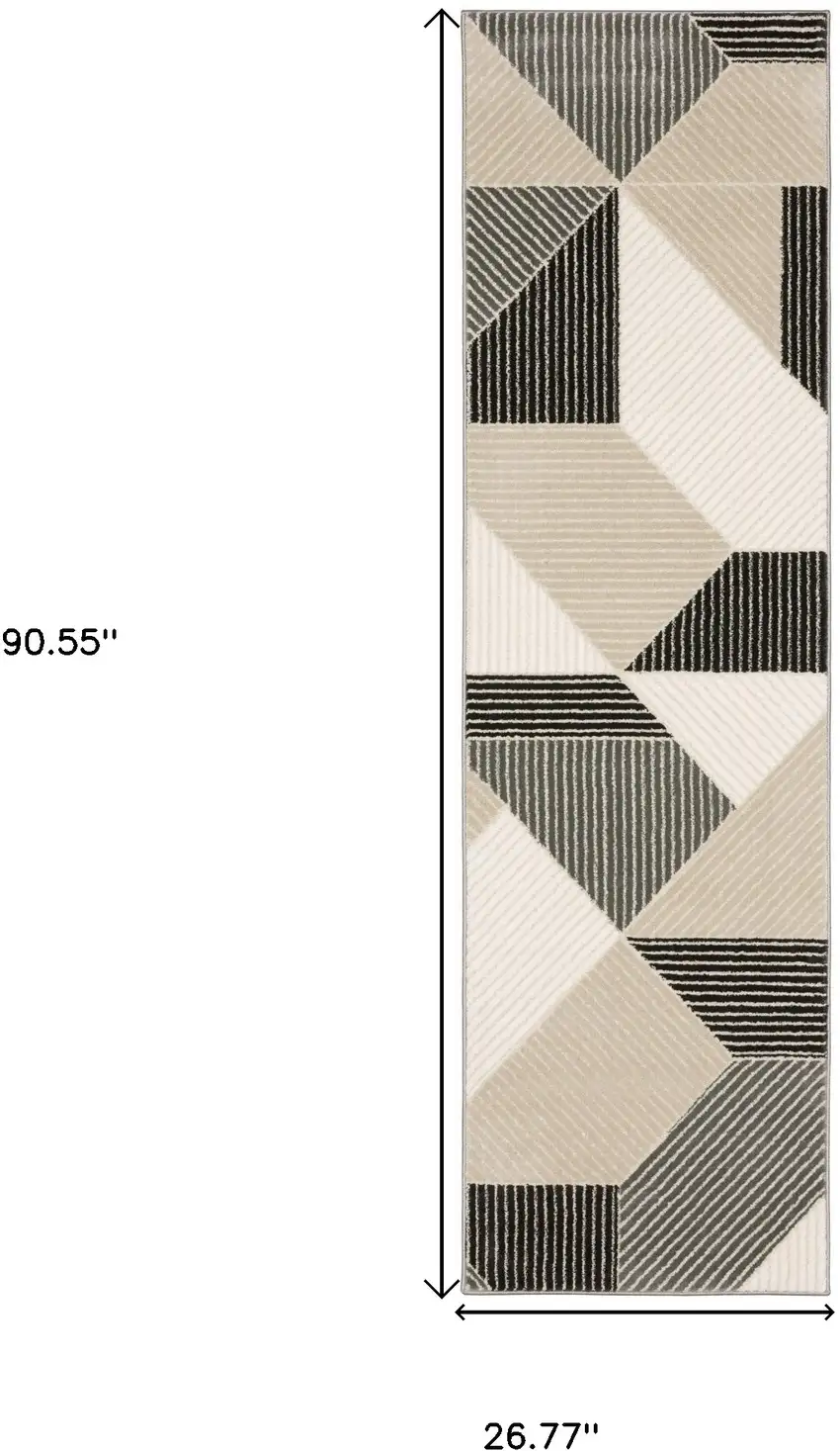 8' Ivory And Black Geometric Runner Rug Photo 3
