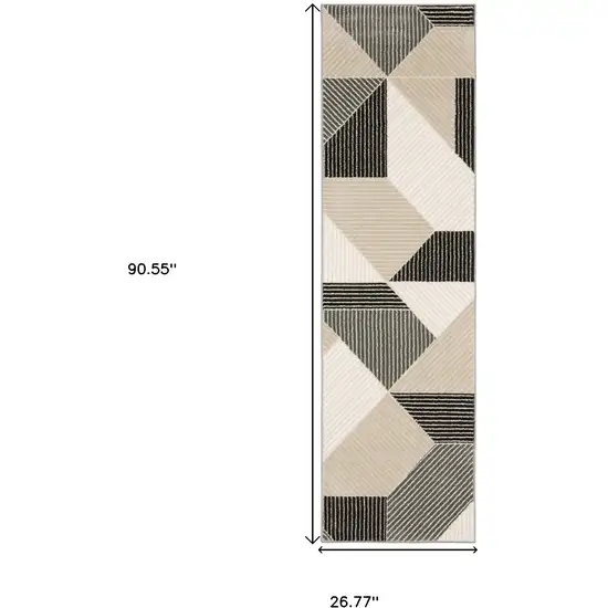 8' Ivory And Black Geometric Runner Rug Photo 3