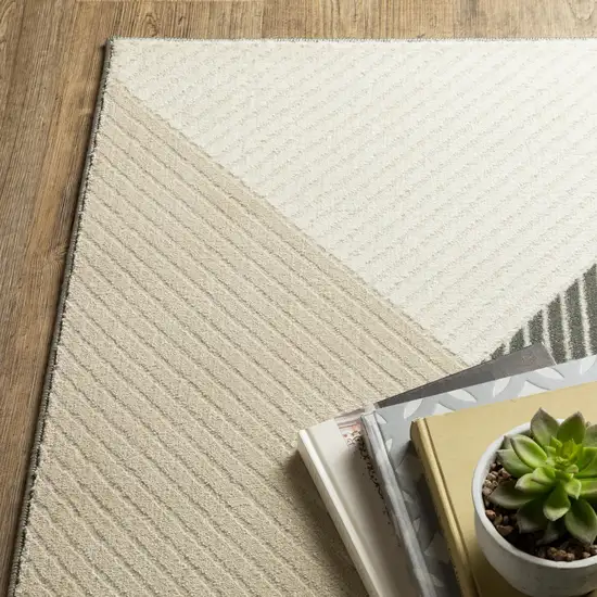 8' Ivory And Black Geometric Runner Rug Photo 8