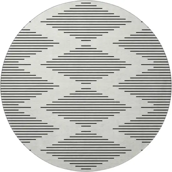 8' Ivory And Black Geometric Washable Round Rug With UV Protection Photo 2