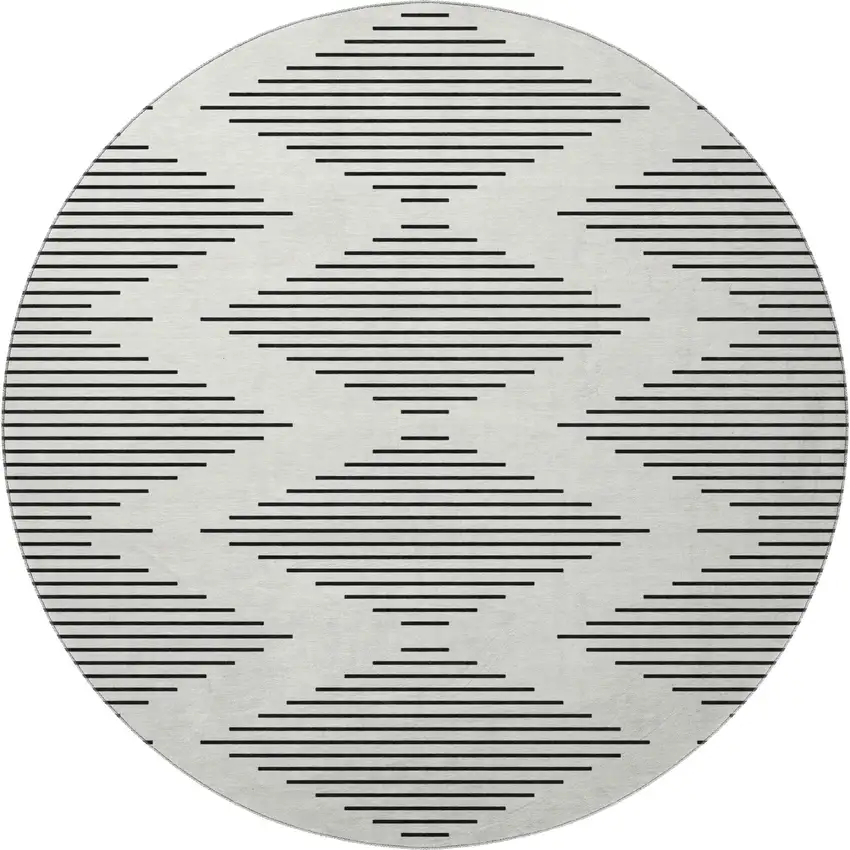 8' Ivory And Black Geometric Washable Round Rug With UV Protection Photo 2