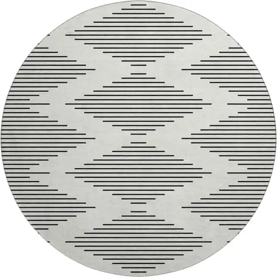 8' Ivory And Black Geometric Washable Round Rug With UV Protection Photo 1