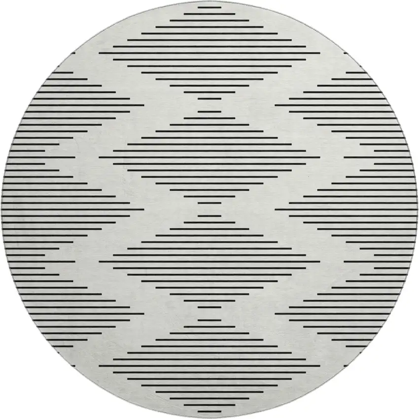 8' Ivory And Black Geometric Washable Round Rug With UV Protection Photo 1