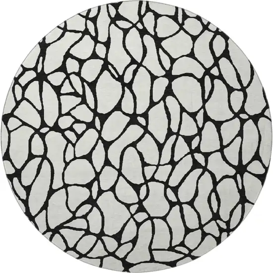 8' Ivory And Black Geometric Washable Round Rug With UV Protection Photo 3