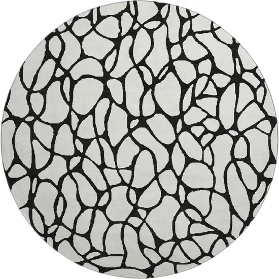 8' Ivory And Black Geometric Washable Round Rug With UV Protection Photo 1