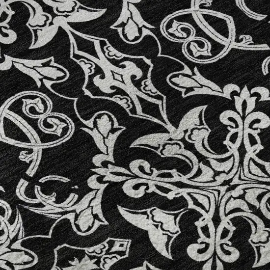 8' Ivory And Black Medallion Washable Round Rug With UV Protection Photo 9