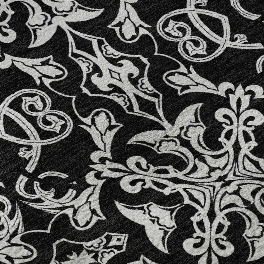 8' Ivory And Black Medallion Washable Round Rug With UV Protection Photo 9