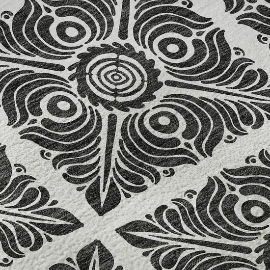 8' Ivory And Black Medallion Washable Round Rug With UV Protection Photo 9