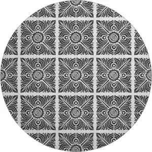 Photo of 8' Ivory And Black Medallion Washable Round Rug With UV Protection