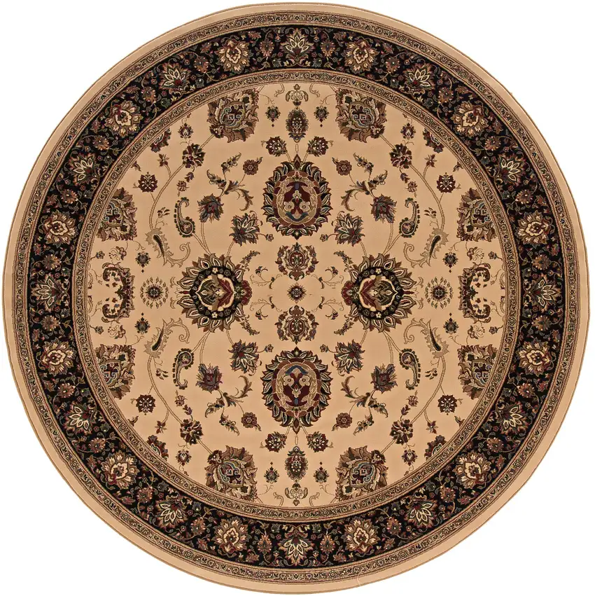 6' Ivory And Black Oriental Round Rug Photo 5