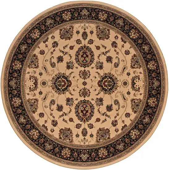 6' Ivory And Black Oriental Round Rug Photo 5
