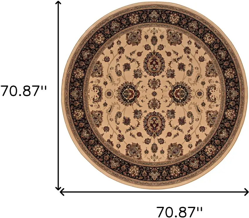 6' Ivory And Black Oriental Round Rug Photo 3