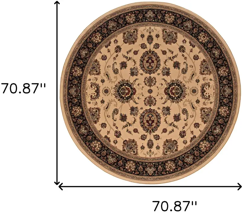 6' Ivory And Black Oriental Round Rug Photo 3