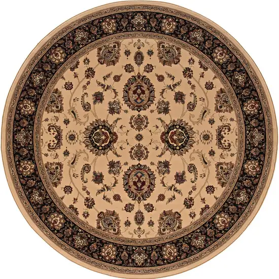 8' Ivory And Black Oriental Round Rug Photo 5