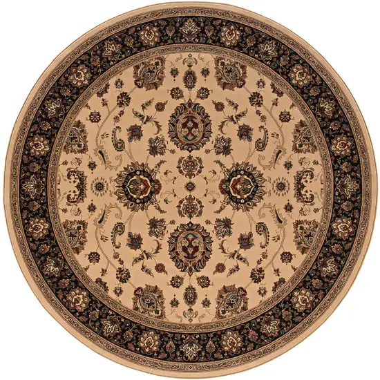 8' Ivory And Black Oriental Round Rug Photo 2