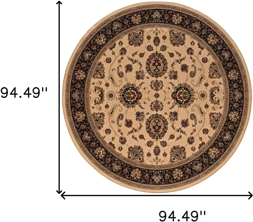 8' Ivory And Black Oriental Round Rug Photo 3