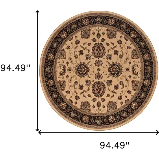8' Ivory And Black Oriental Round Rug Photo 3