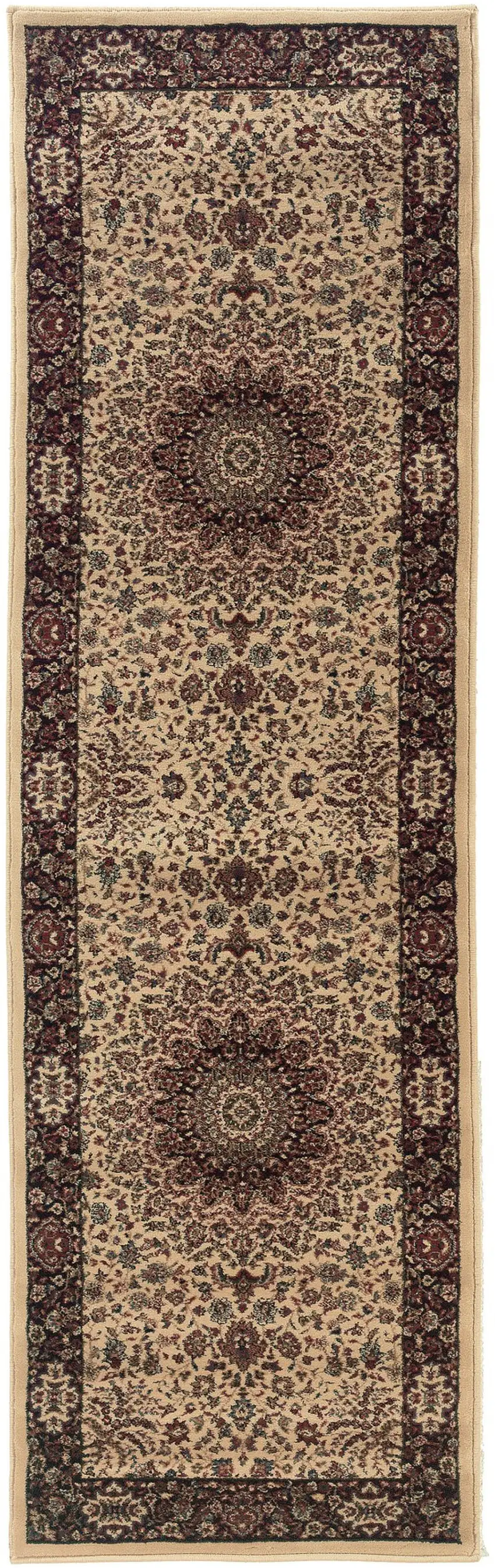 8' Ivory And Black Oriental Runner Rug Photo 2