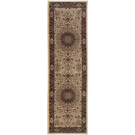 8' Ivory And Black Oriental Runner Rug Photo 4