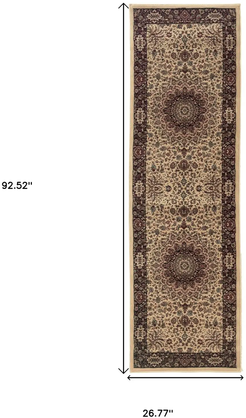 8' Ivory And Black Oriental Runner Rug Photo 3