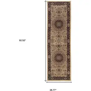 Photo of 8' Ivory And Black Oriental Runner Rug