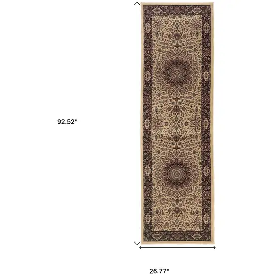 8' Ivory And Black Oriental Runner Rug Photo 3