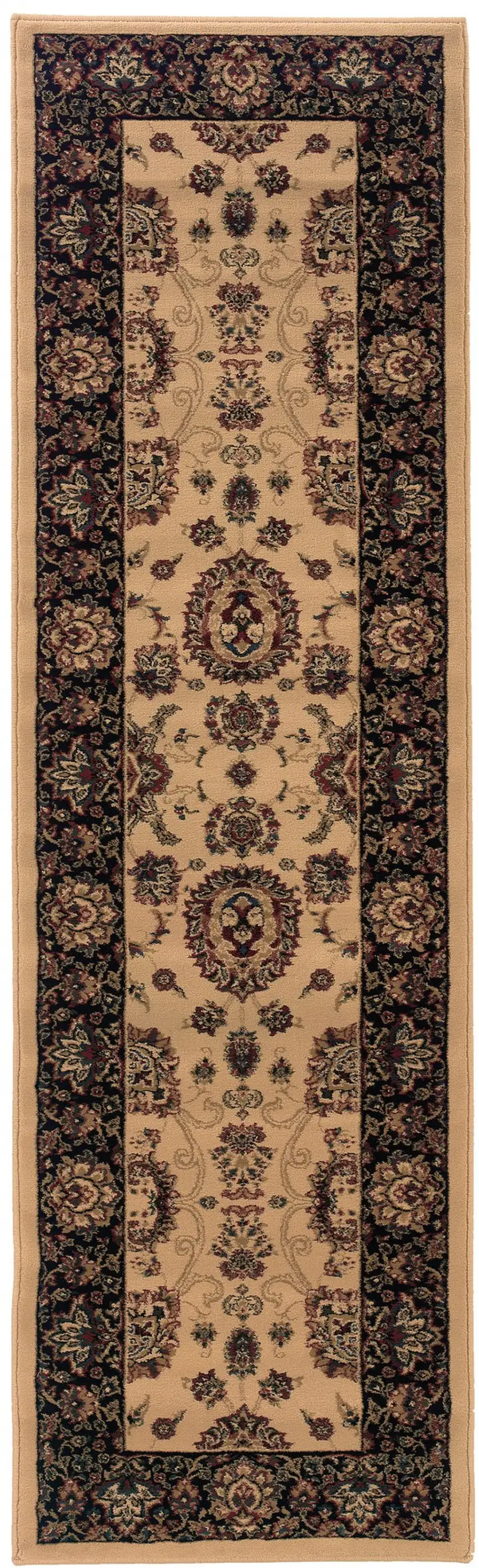 8' Ivory And Black Oriental Runner Rug Photo 2