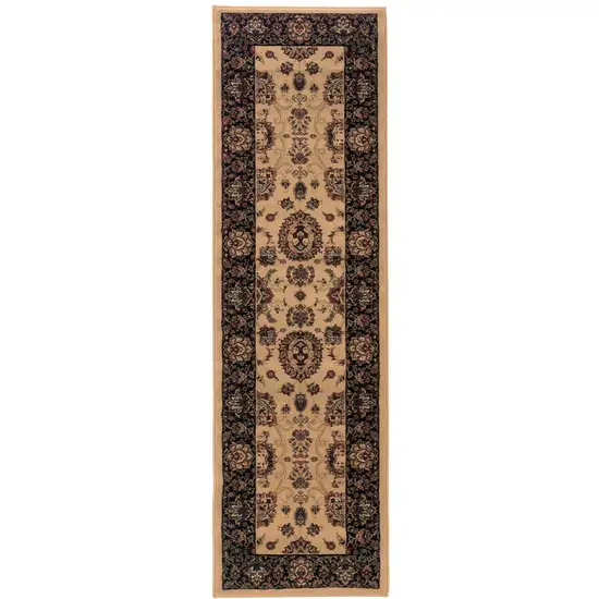 8' Ivory And Black Oriental Runner Rug Photo 2