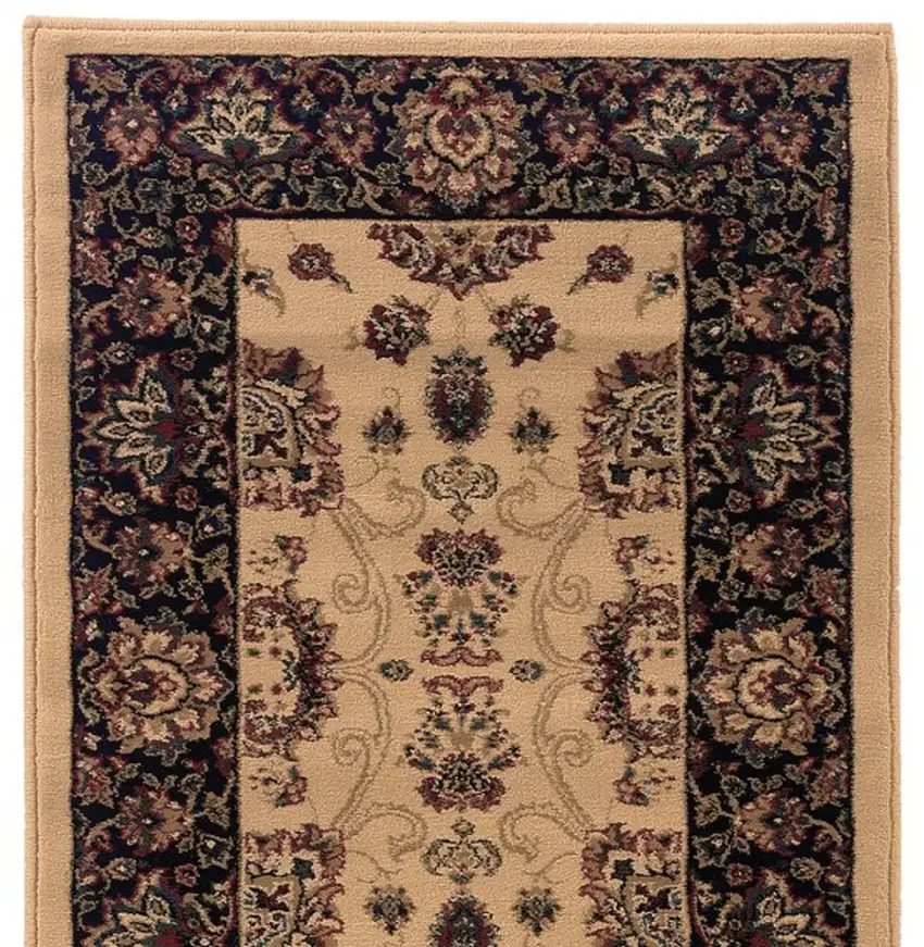 8' Ivory And Black Oriental Runner Rug Photo 4