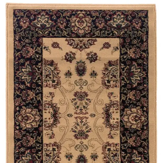 8' Ivory And Black Oriental Runner Rug Photo 4